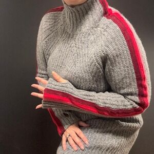NWT Krimson Klover Grey Merino Wool Alpaca Sweater Dress Red Stripe Après Ski M